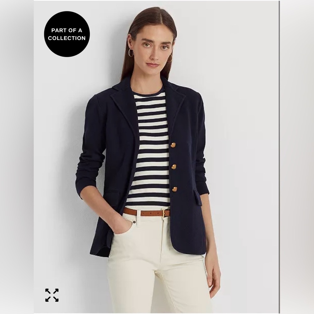 Lauren Ralph Lauren Sweater-Knit Blazer w/ gold buttons| Size Large | NWT | Navy - Picture 2 of 2